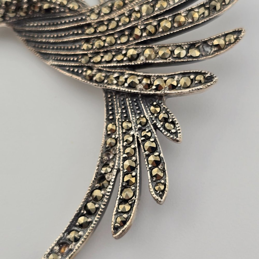 Vintage 925 Sterling Silver Marcasite Hummingbird Brooch Pin - Picture 9 of 13